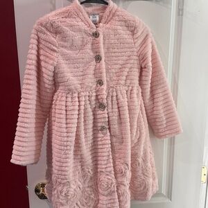 Girl’s Pink Dress Faux Fur Coat with Rhinestone Buttons